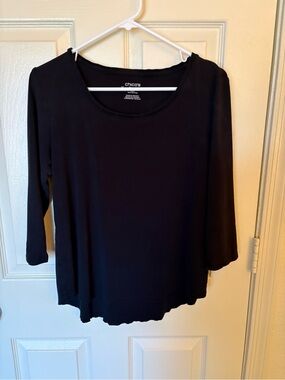 Chico's Solid Black Scoop Neck Long Sleeve Top